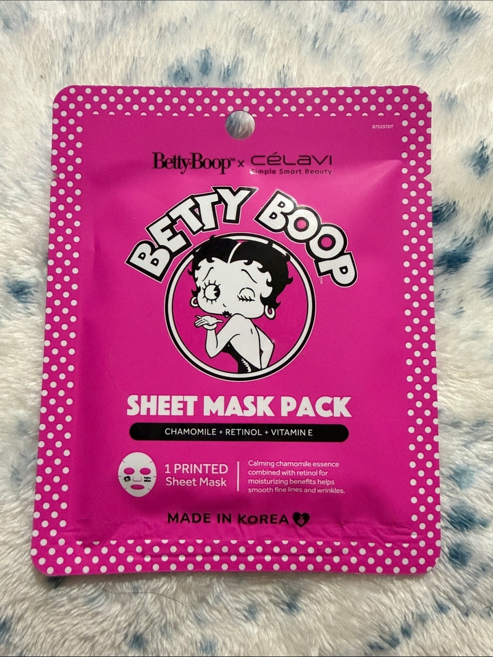 3/$15 🌸 Betty Boop Bright Pink Chamomile + Retinol Sheet Mask